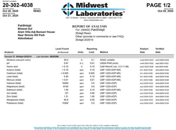 shilajit lab report