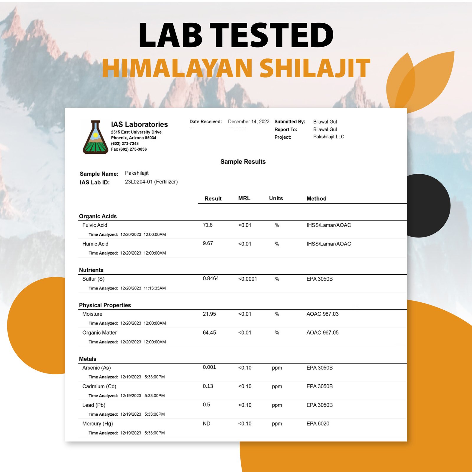 Shilajit Resin Lab Report